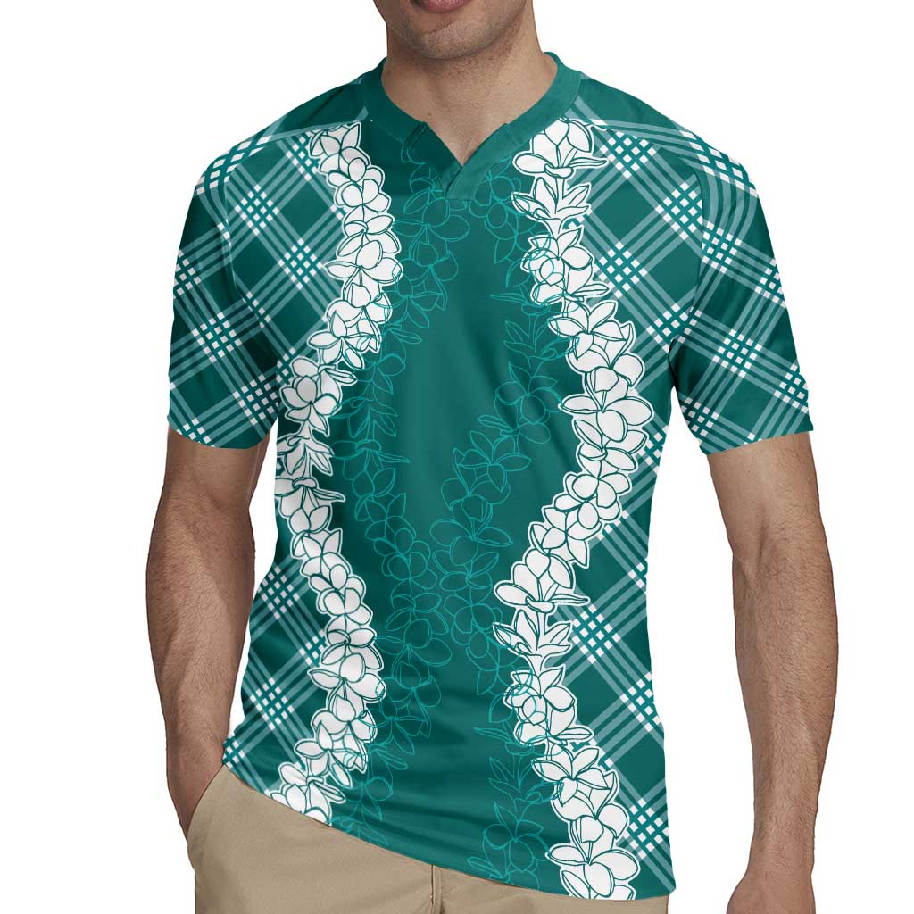 Hawaii Aloha Plumeria Lei Teal Palaka Rugby Jersey - Polynesian Pride
