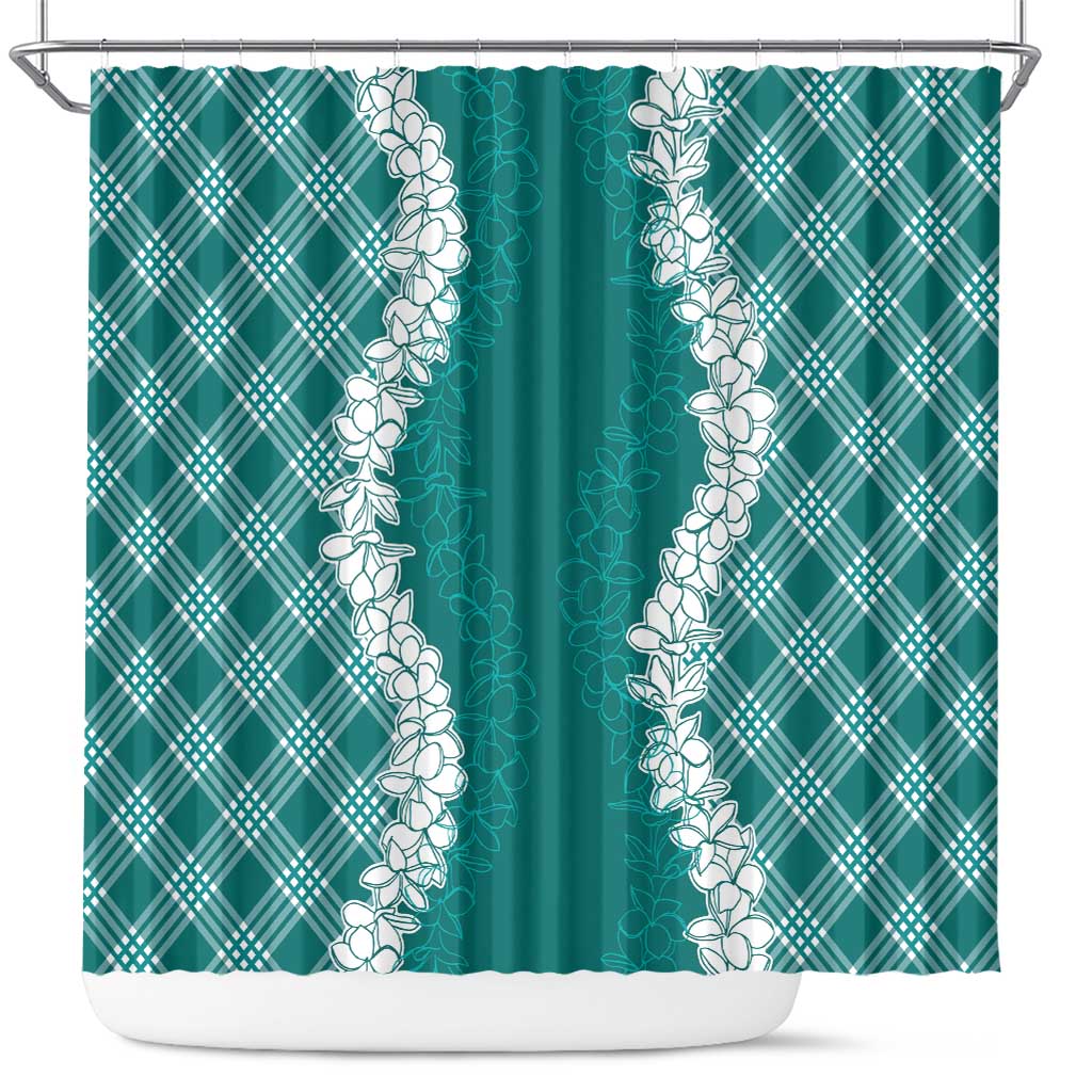 Hawaii Aloha Plumeria Lei Teal Palaka Shower Curtain LT7 Teal - Polynesian Pride