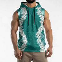 Hawaii Aloha Plumeria Lei Teal Palaka Sleeveless Hoodie - Polynesian Pride