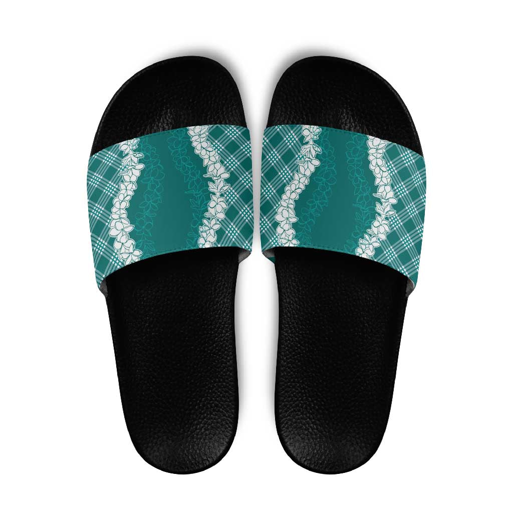 Hawaii Aloha Plumeria Lei Teal Palaka Slide Sandals LT7 Teal - Polynesian Pride