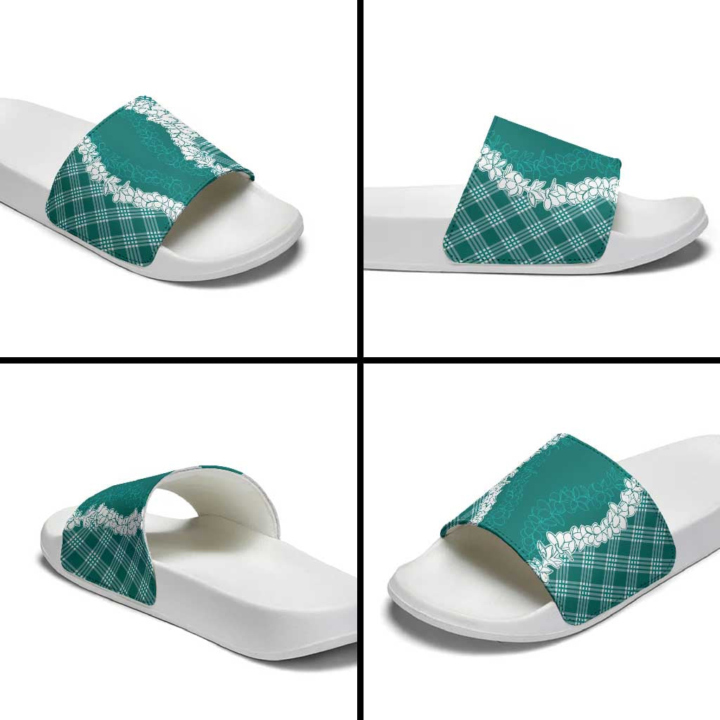 Hawaii Aloha Plumeria Lei Teal Palaka Slide Sandals LT7 - Polynesian Pride