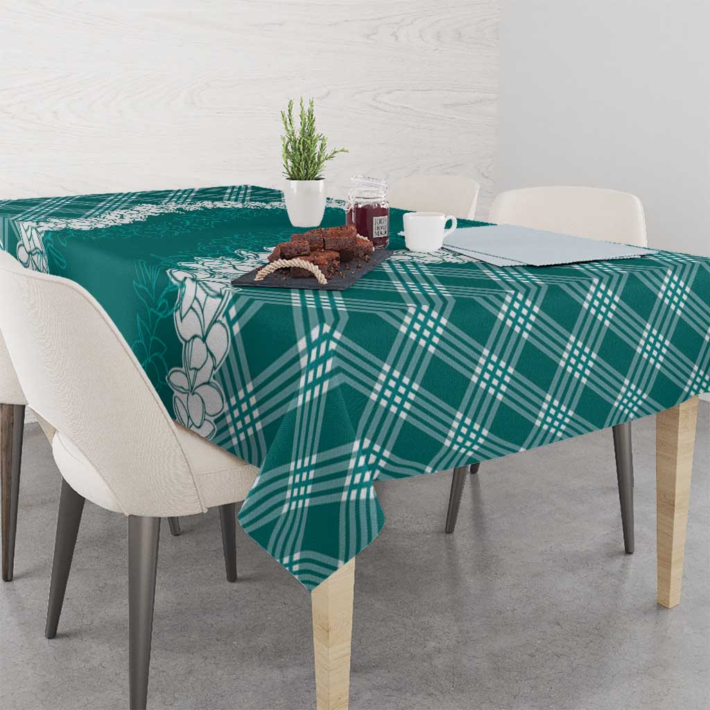 Hawaii Aloha Plumeria Lei Teal Palaka Tablecloth - Polynesian Pride