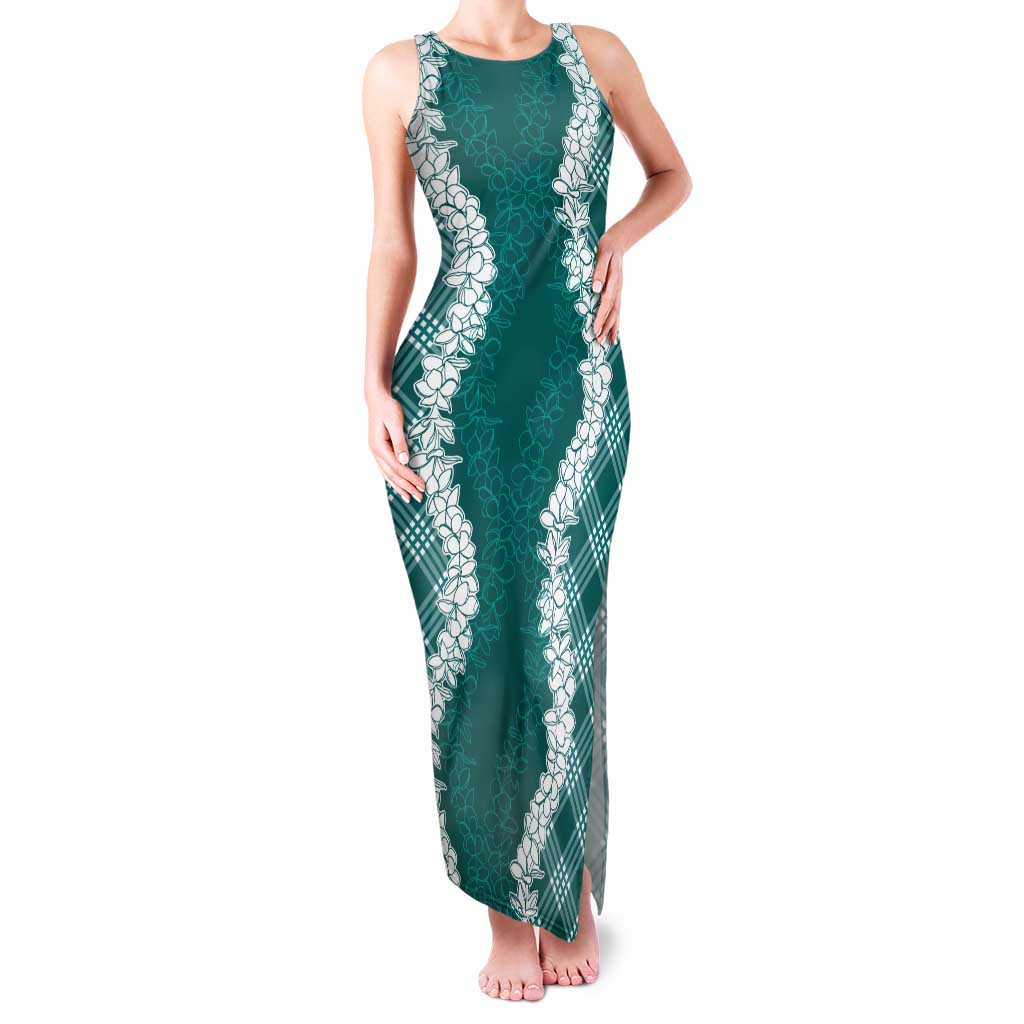 Hawaii Aloha Plumeria Lei Teal Palaka Tank Maxi Dress - Polynesian Pride