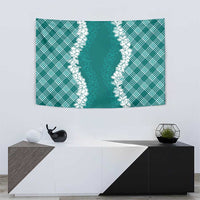 Hawaii Aloha Plumeria Lei Teal Palaka Tapestry - Polynesian Pride