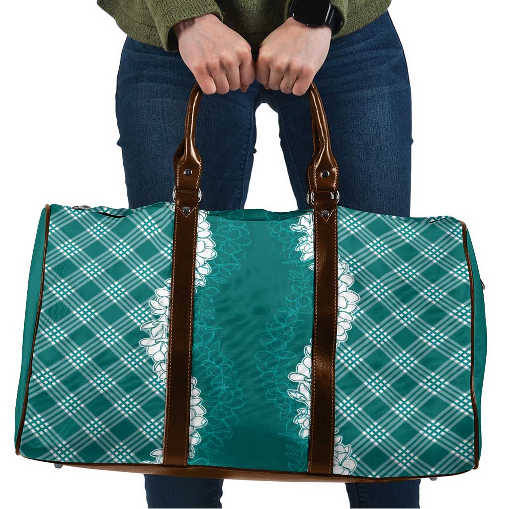 Hawaii Aloha Plumeria Lei Teal Palaka Travel Bag - Polynesian Pride