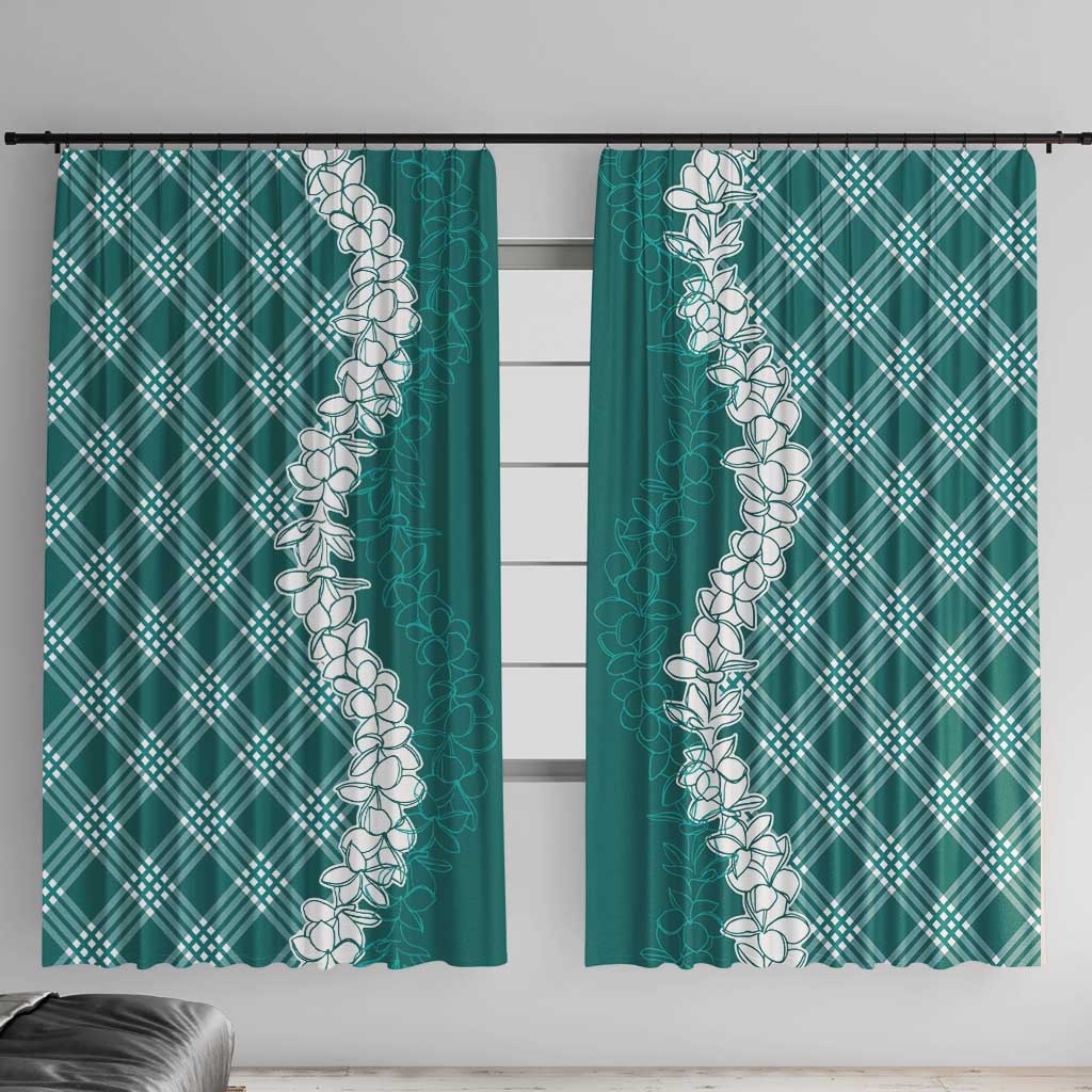 Hawaii Aloha Plumeria Lei Teal Palaka Window Curtain LT7 With Hooks Teal - Polynesian Pride