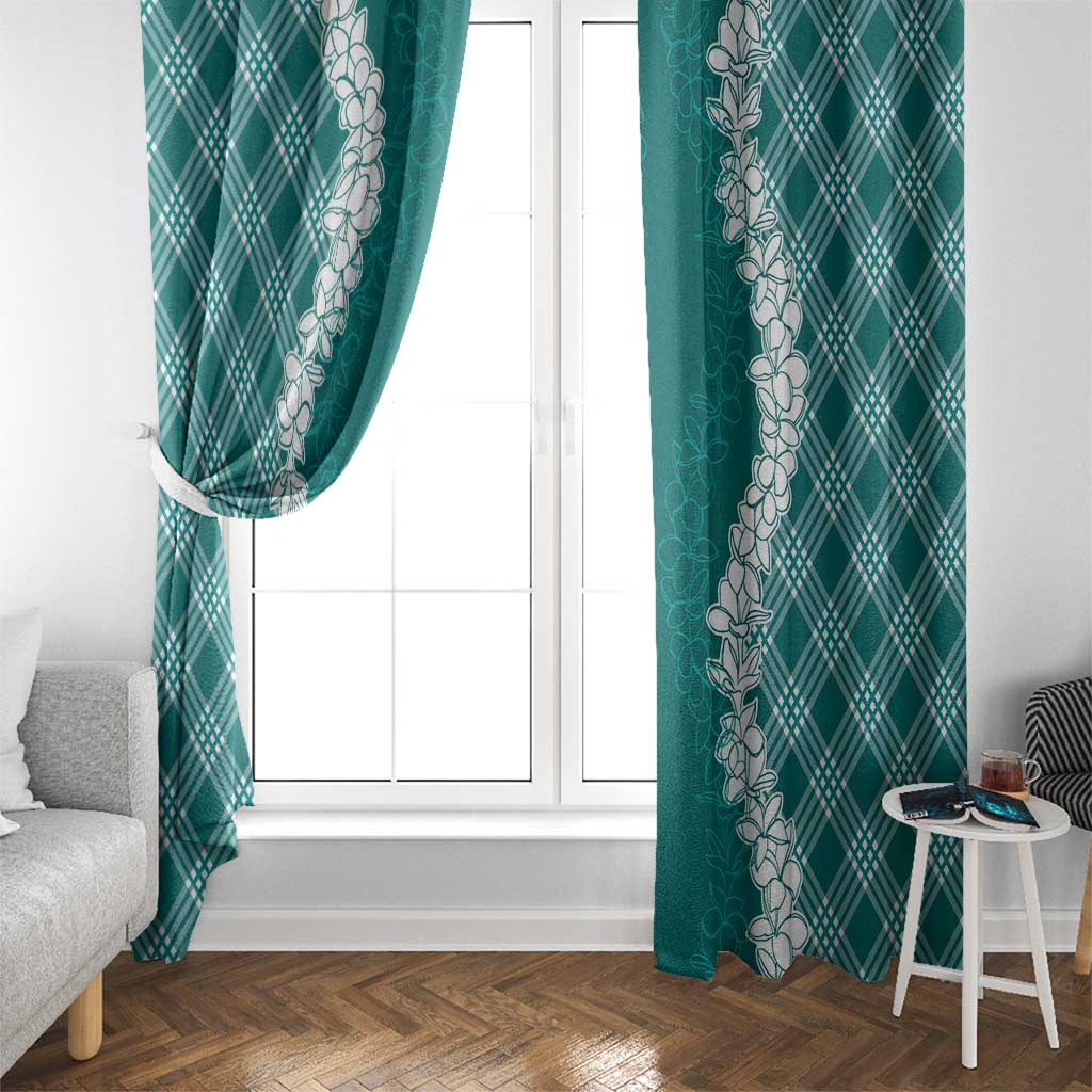 Hawaii Aloha Plumeria Lei Teal Palaka Window Curtain LT7 - Polynesian Pride