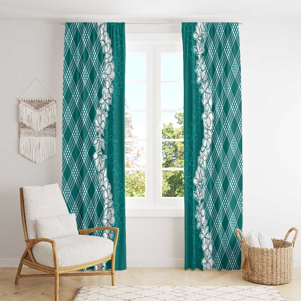 Hawaii Aloha Plumeria Lei Teal Palaka Window Curtain LT7 - Polynesian Pride