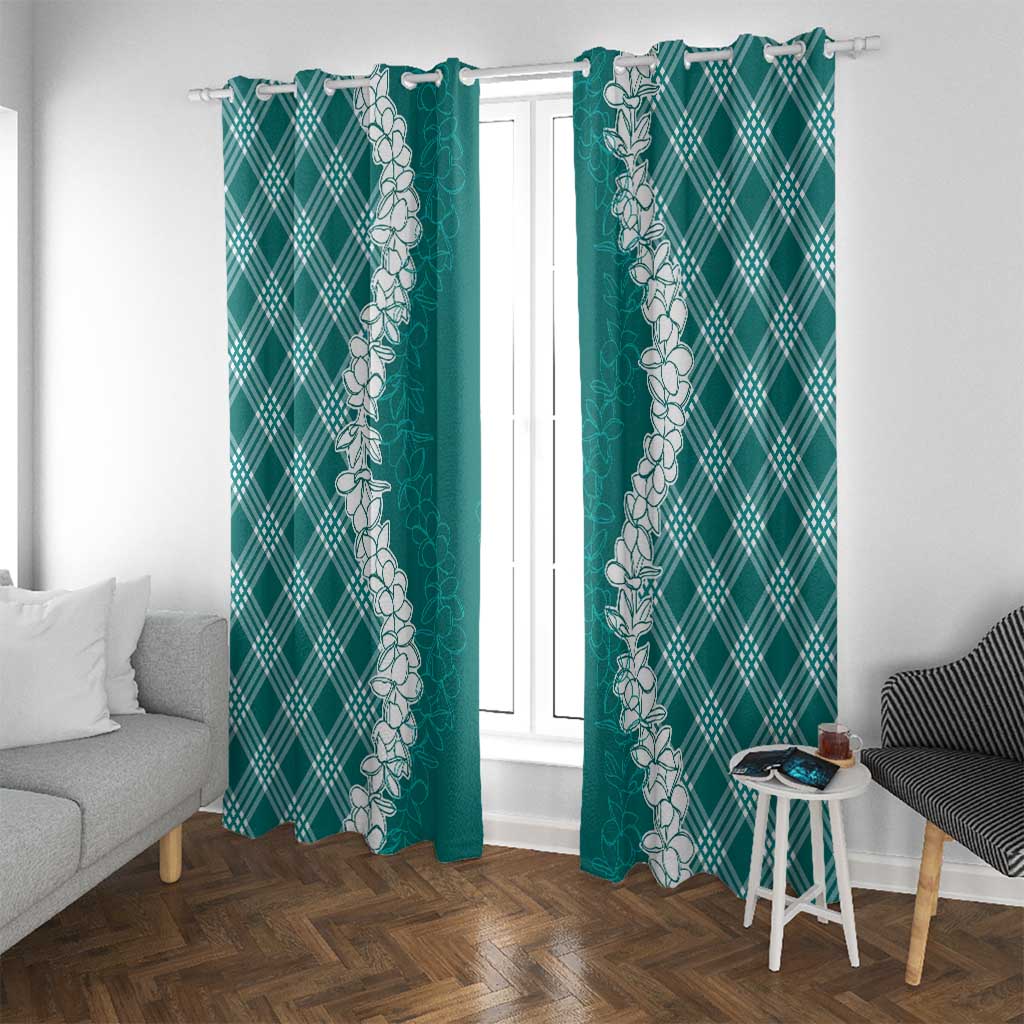 Hawaii Aloha Plumeria Lei Teal Palaka Window Curtain LT7 With Grommets Teal - Polynesian Pride