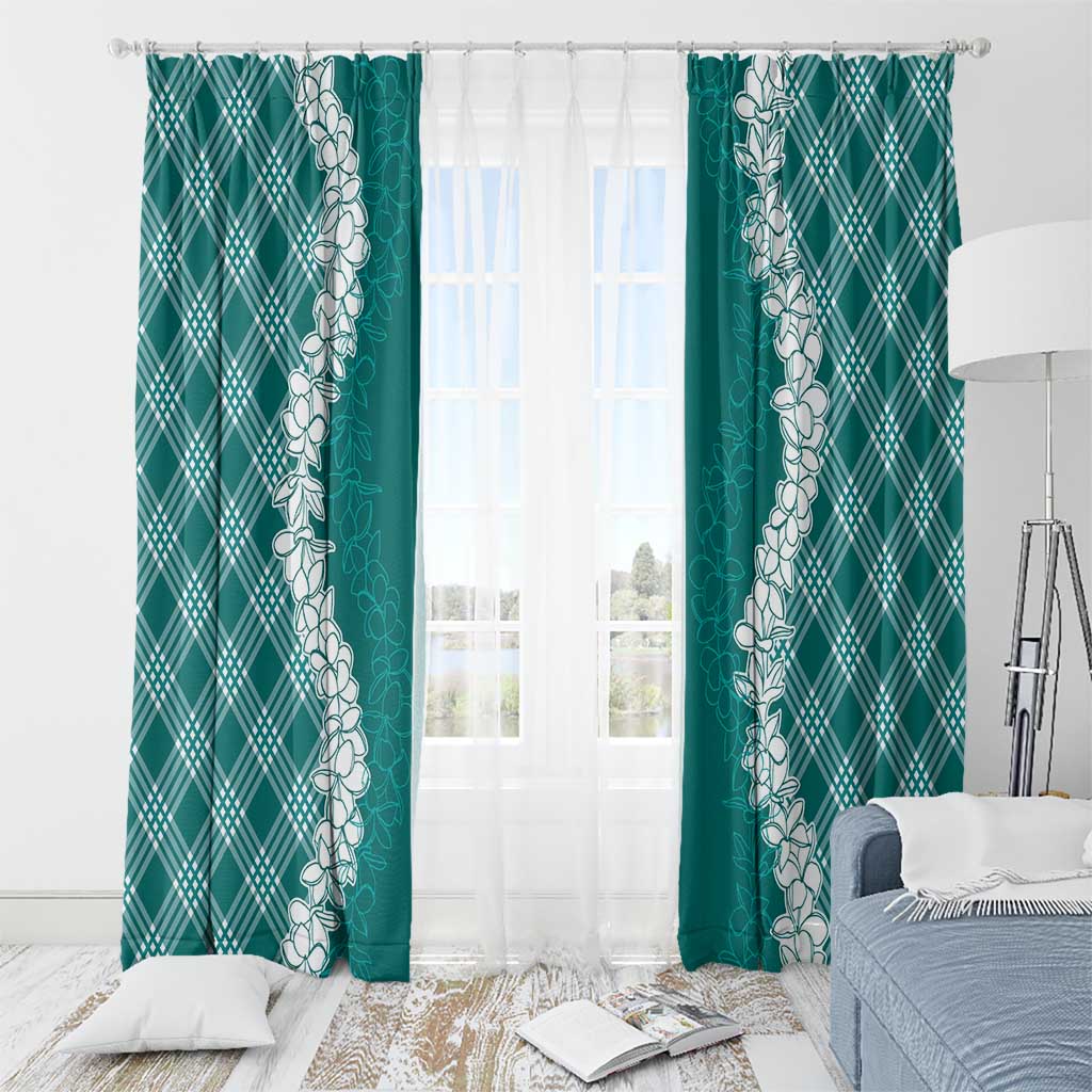 Hawaii Aloha Plumeria Lei Teal Palaka Window Curtain LT7 - Polynesian Pride