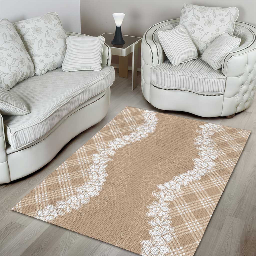 Hawaii Aloha Plumeria Lei Beige Palaka Area Rug - Polynesian Pride