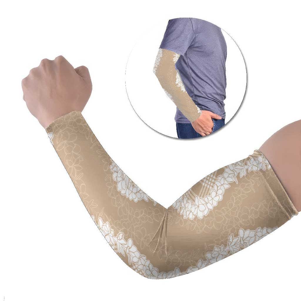Hawaii Aloha Plumeria Lei Beige Palaka Arm Sleeves LT7 Set of 2 Beige - Polynesian Pride
