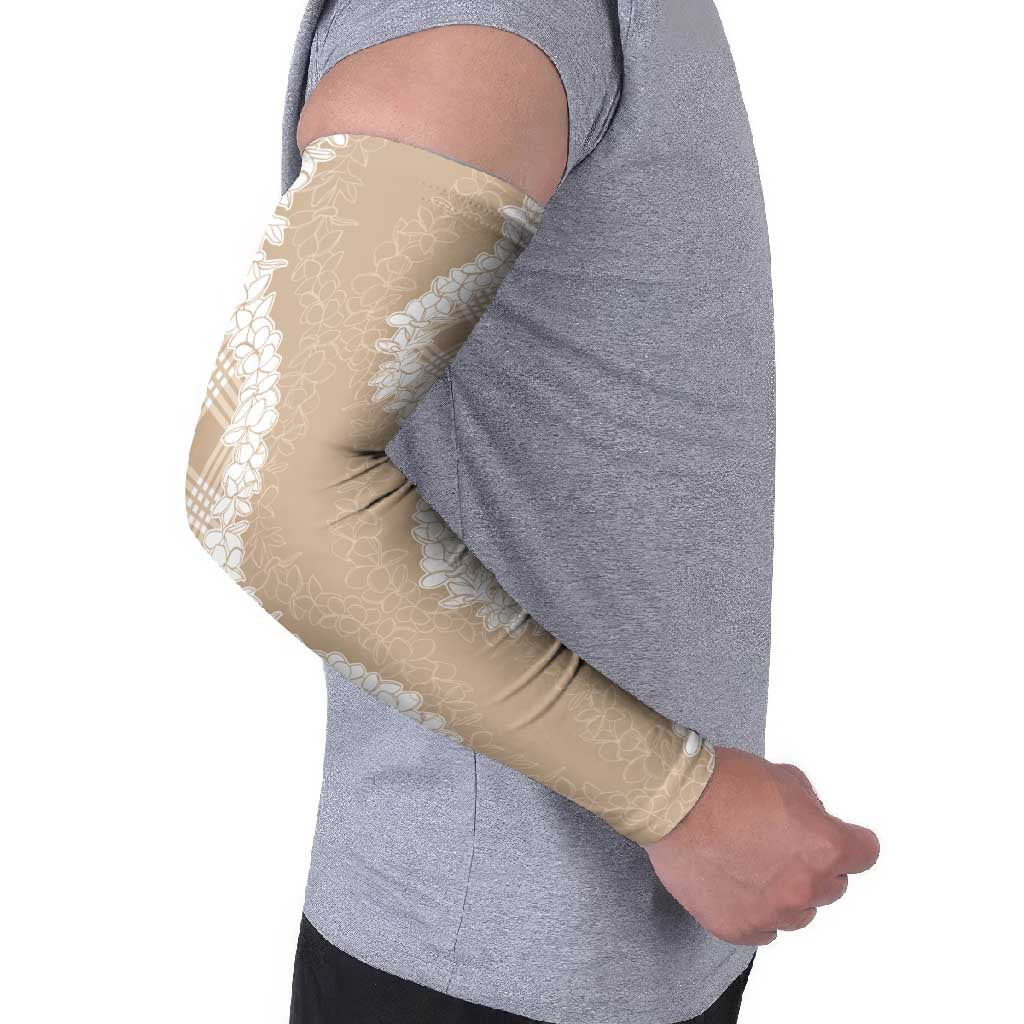 Hawaii Aloha Plumeria Lei Beige Palaka Arm Sleeves LT7 - Polynesian Pride