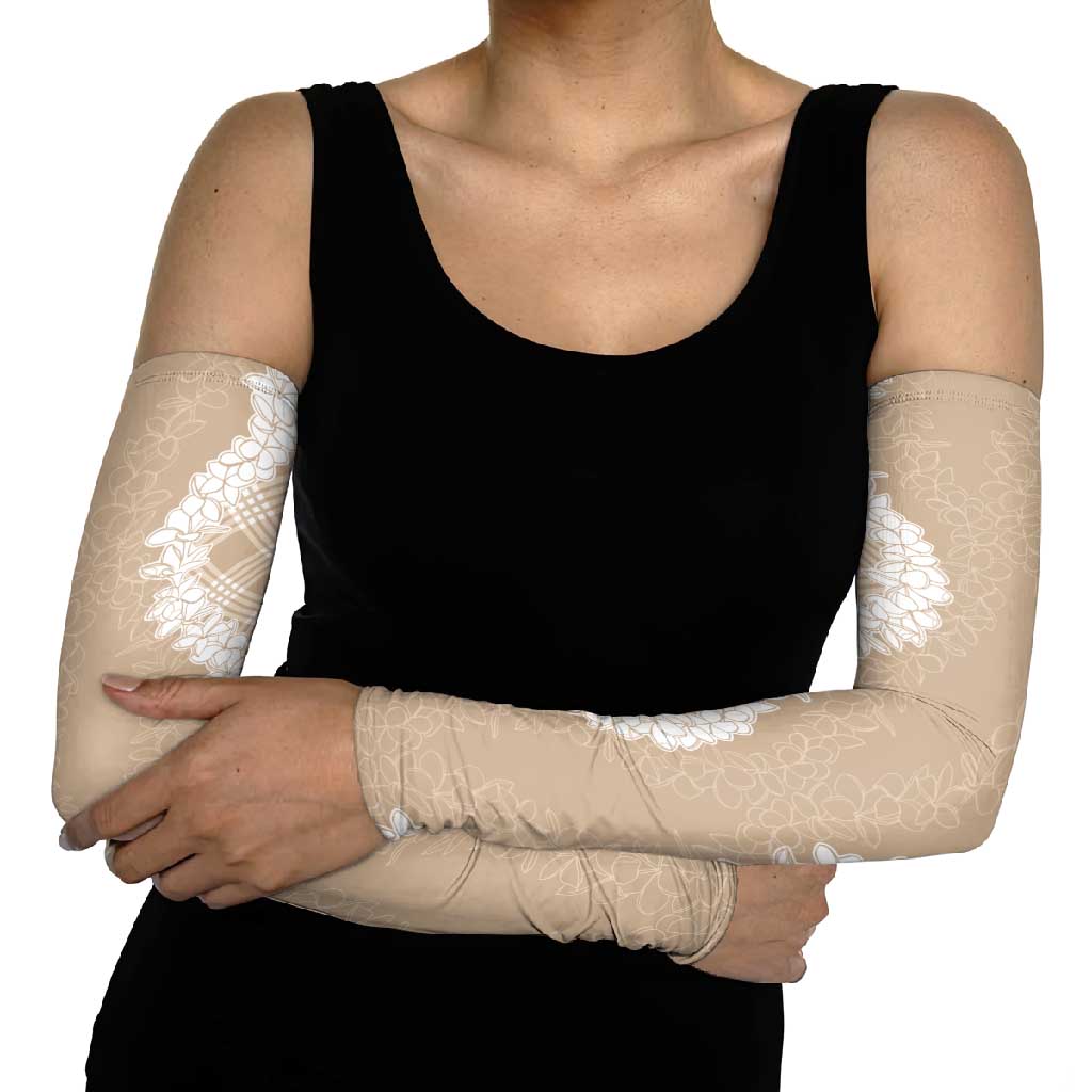 Hawaii Aloha Plumeria Lei Beige Palaka Arm Sleeves LT7 - Polynesian Pride