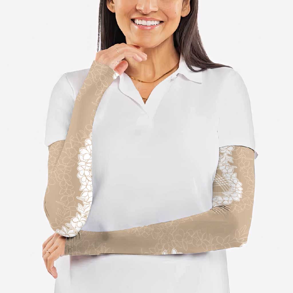 Hawaii Aloha Plumeria Lei Beige Palaka Arm Sleeves LT7 - Polynesian Pride