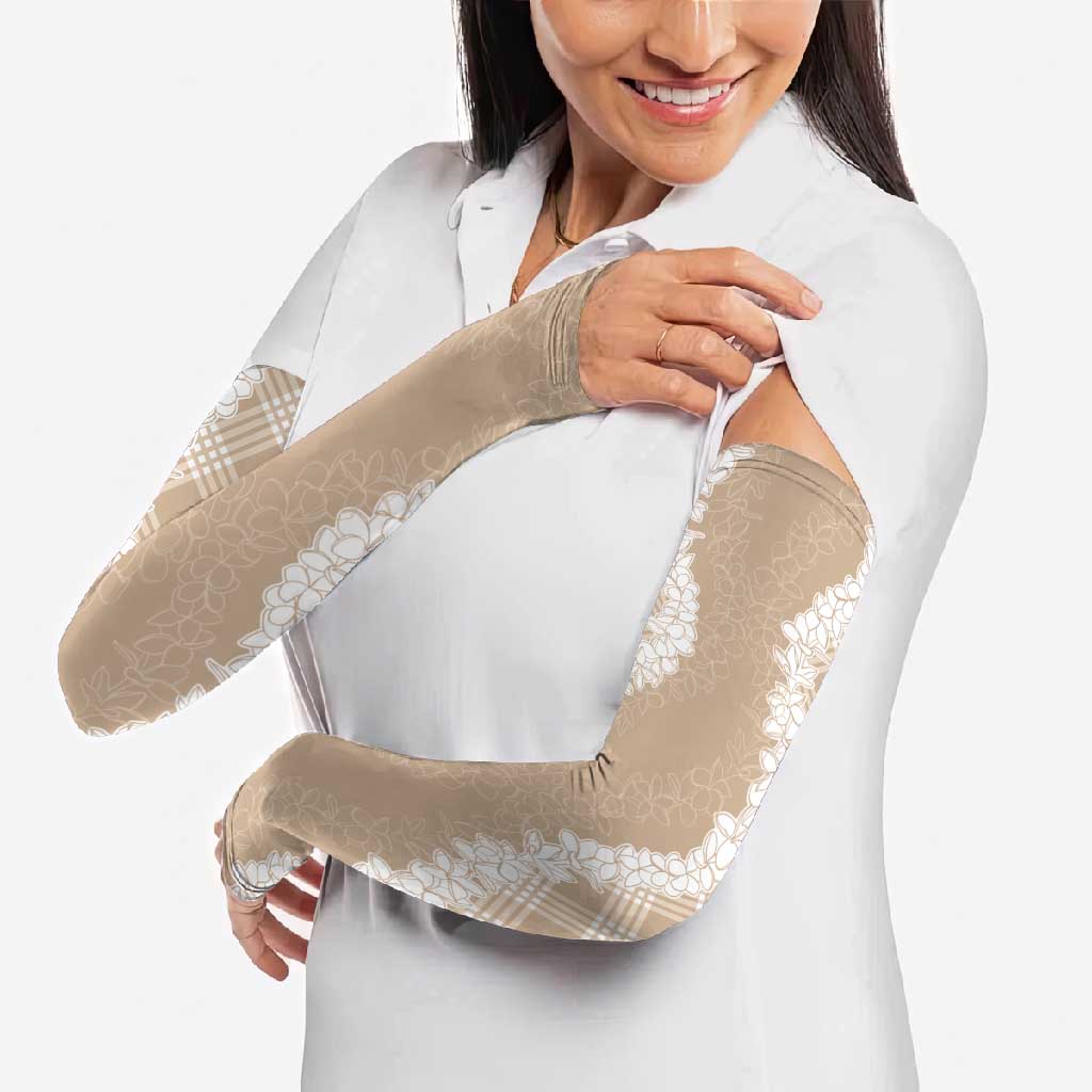 Hawaii Aloha Plumeria Lei Beige Palaka Arm Sleeves LT7 - Polynesian Pride