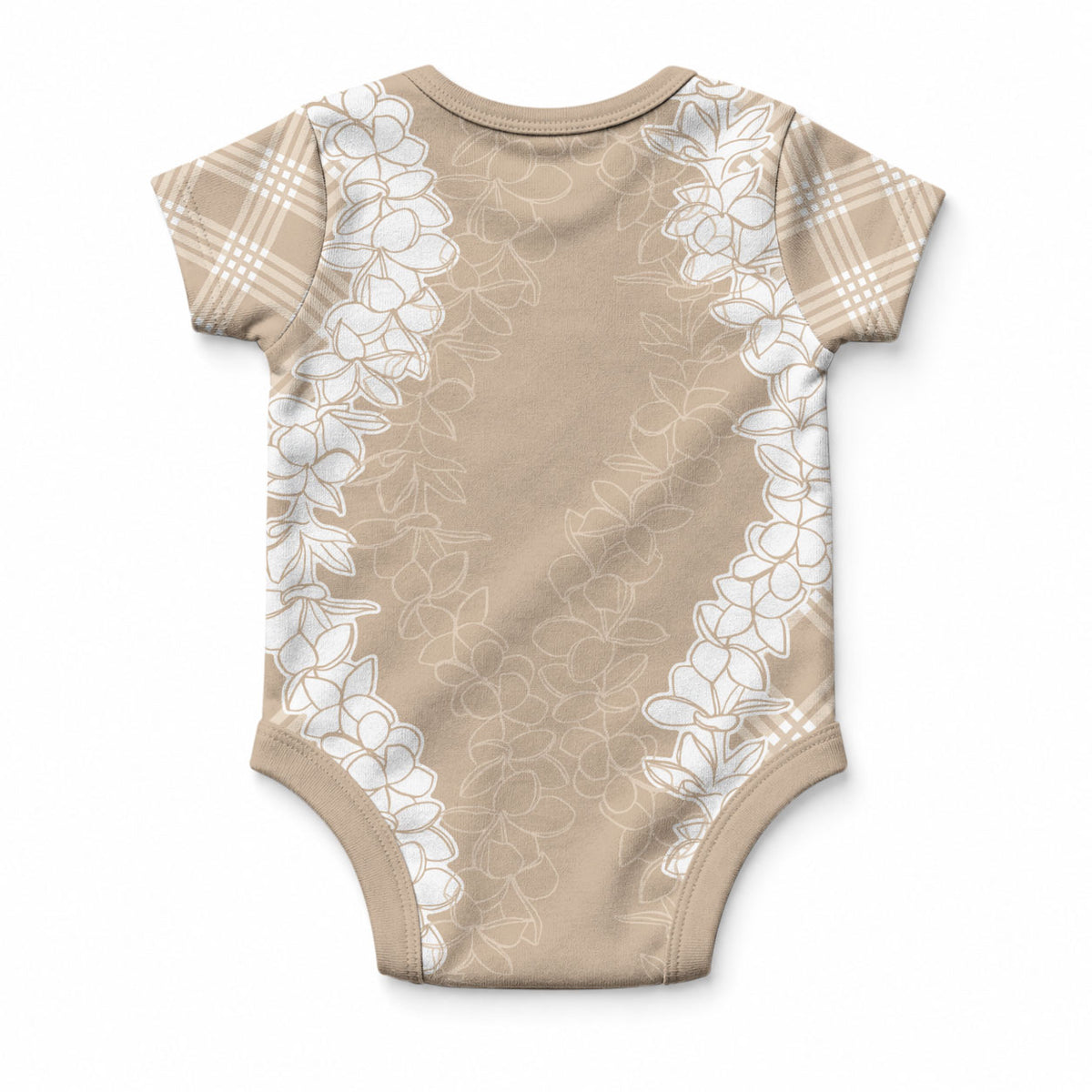 Hawaii Aloha Plumeria Lei Beige Palaka Baby Onesie