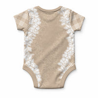 Hawaii Aloha Plumeria Lei Beige Palaka Baby Onesie