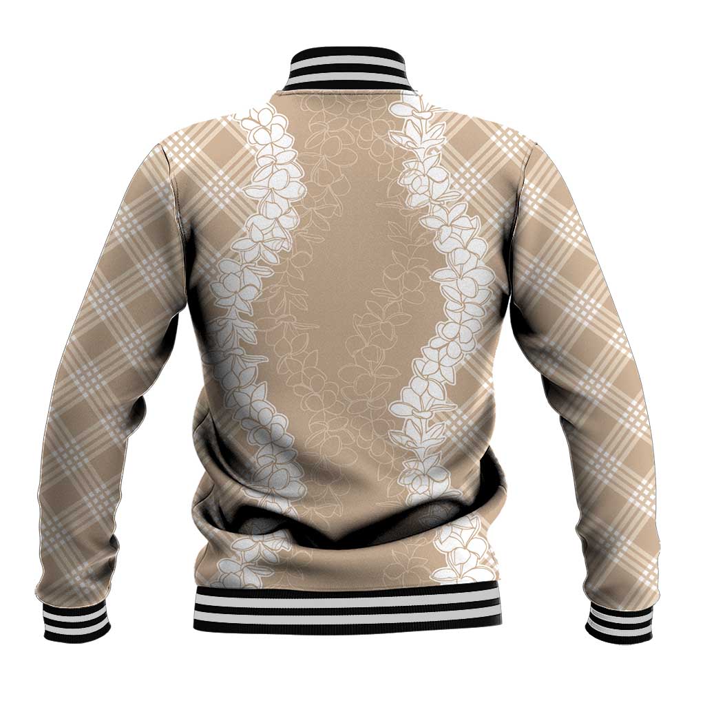 Hawaii Aloha Plumeria Lei Beige Palaka Baseball Jacket - Polynesian Pride
