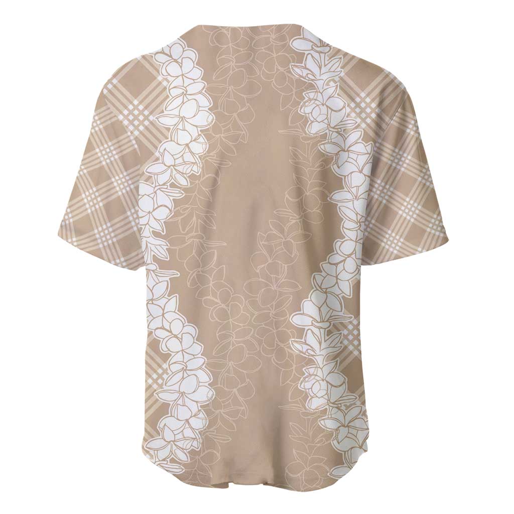 Hawaii Aloha Plumeria Lei Beige Palaka Baseball Jersey LT7 - Polynesian Pride