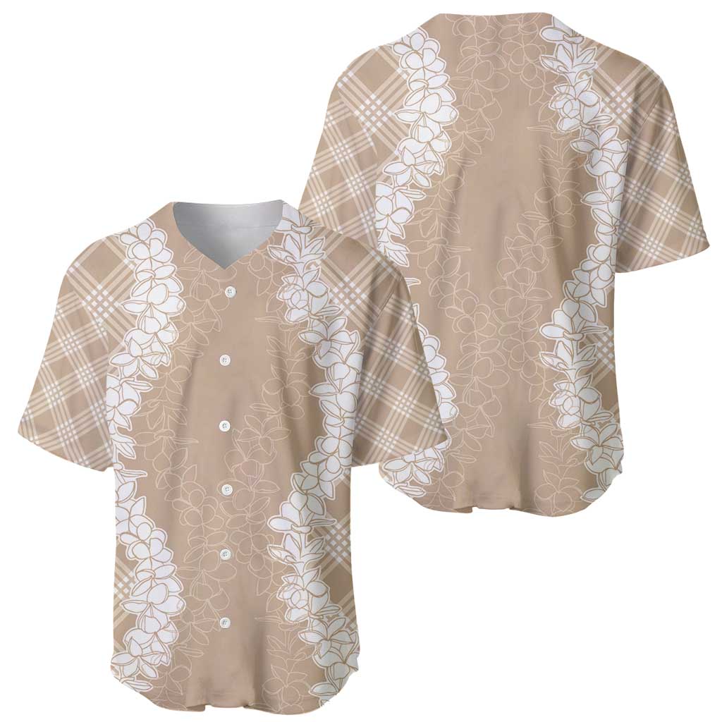 Hawaii Aloha Plumeria Lei Beige Palaka Baseball Jersey LT7 - Polynesian Pride