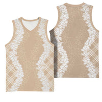 Hawaii Aloha Plumeria Lei Beige Palaka Basketball Jersey - Polynesian Pride