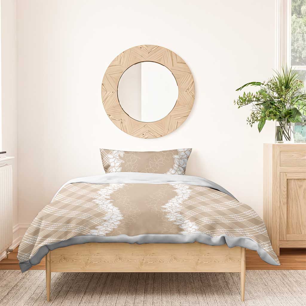 Hawaii Aloha Plumeria Lei Beige Palaka Bedding Set - Polynesian Pride