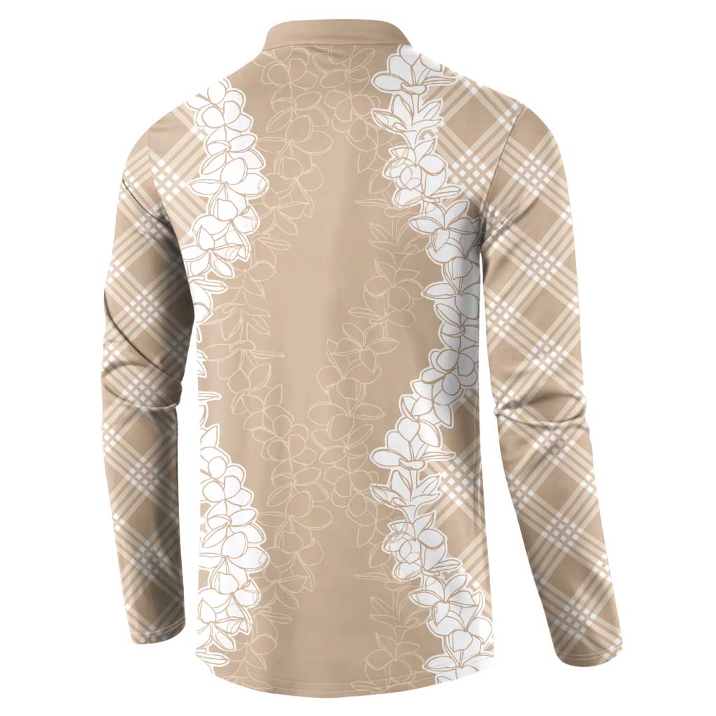Hawaii Aloha Plumeria Lei Beige Palaka Button Sweatshirt - Polynesian Pride