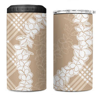 Hawaii Aloha Plumeria Lei Beige Palaka 4 in 1 Can Cooler Tumbler - Polynesian Pride
