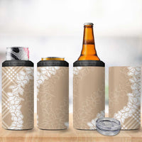 Hawaii Aloha Plumeria Lei Beige Palaka 4 in 1 Can Cooler Tumbler - Polynesian Pride