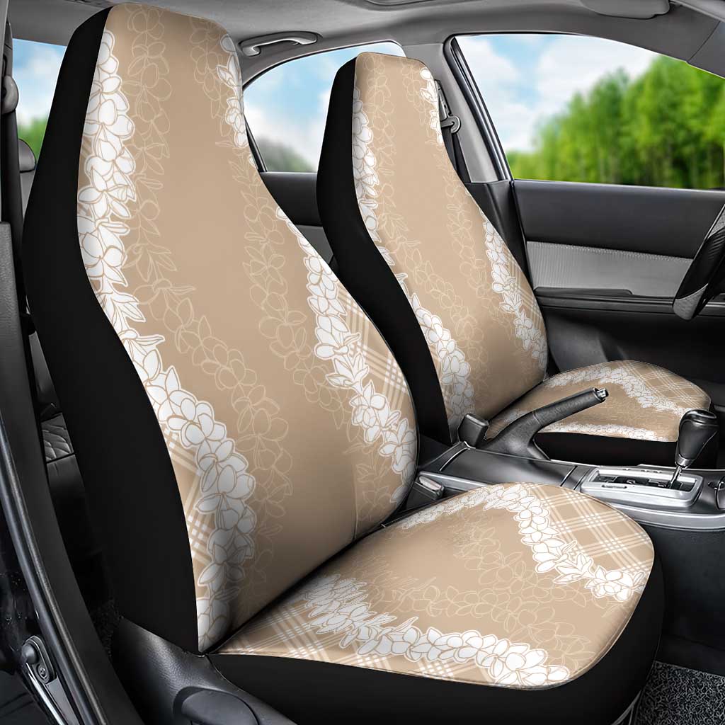 Hawaii Aloha Plumeria Lei Beige Palaka Car Seat Cover - Polynesian Pride