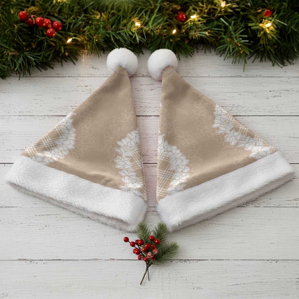 Hawaii Aloha Plumeria Lei Beige Palaka Christmas Santa Hat - Polynesian Pride