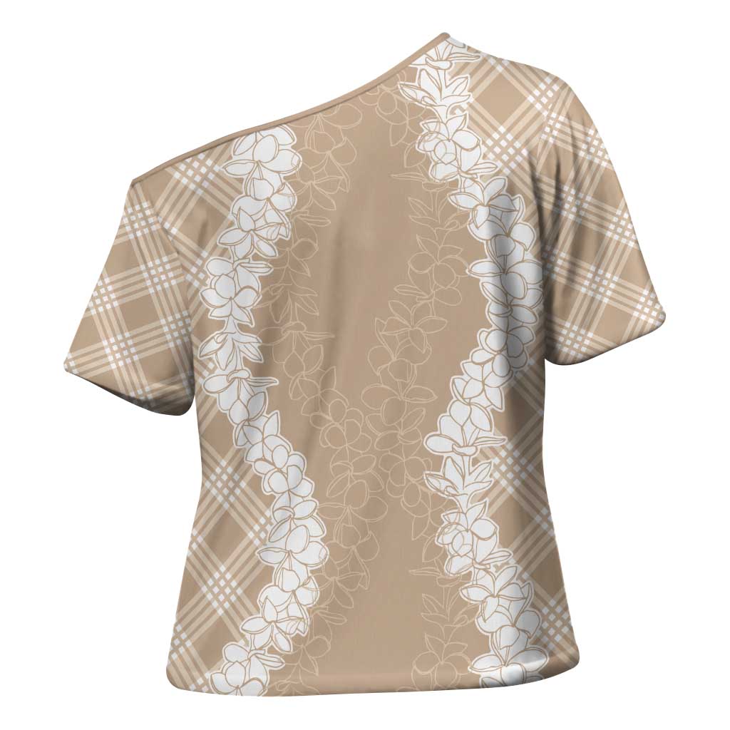 Hawaii Aloha Plumeria Lei Beige Palaka Cross Shoulder Shirt - Polynesian Pride