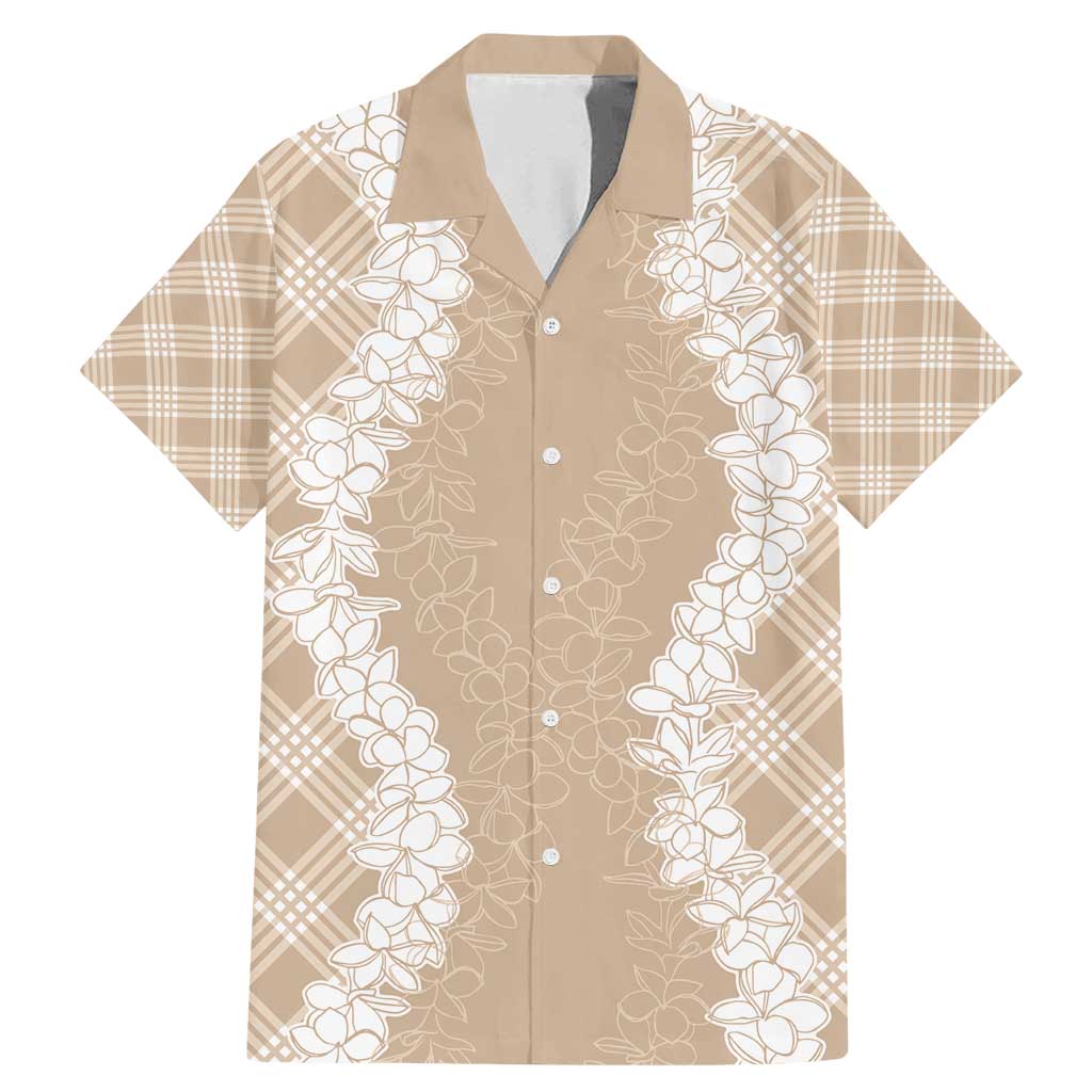 Hawaii Aloha Plumeria Lei Beige Palaka Family Matching Mermaid Dress and Hawaiian Shirt - Polynesian Pride