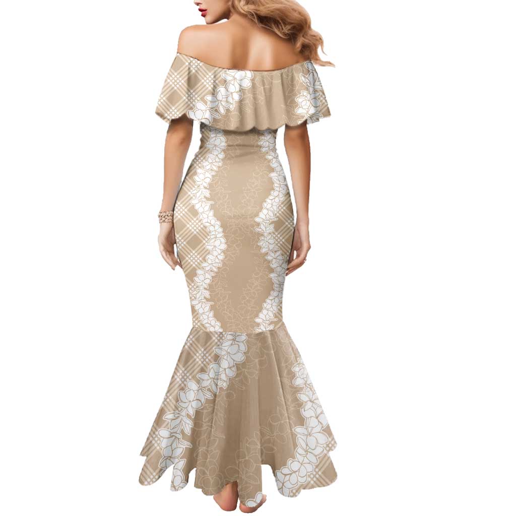 Hawaii Aloha Plumeria Lei Beige Palaka Family Matching Mermaid Dress and Hawaiian Shirt - Polynesian Pride