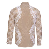 Hawaii Aloha Plumeria Lei Beige Palaka Family Matching Off Shoulder Maxi Dress and Hawaiian Shirt - Polynesian Pride