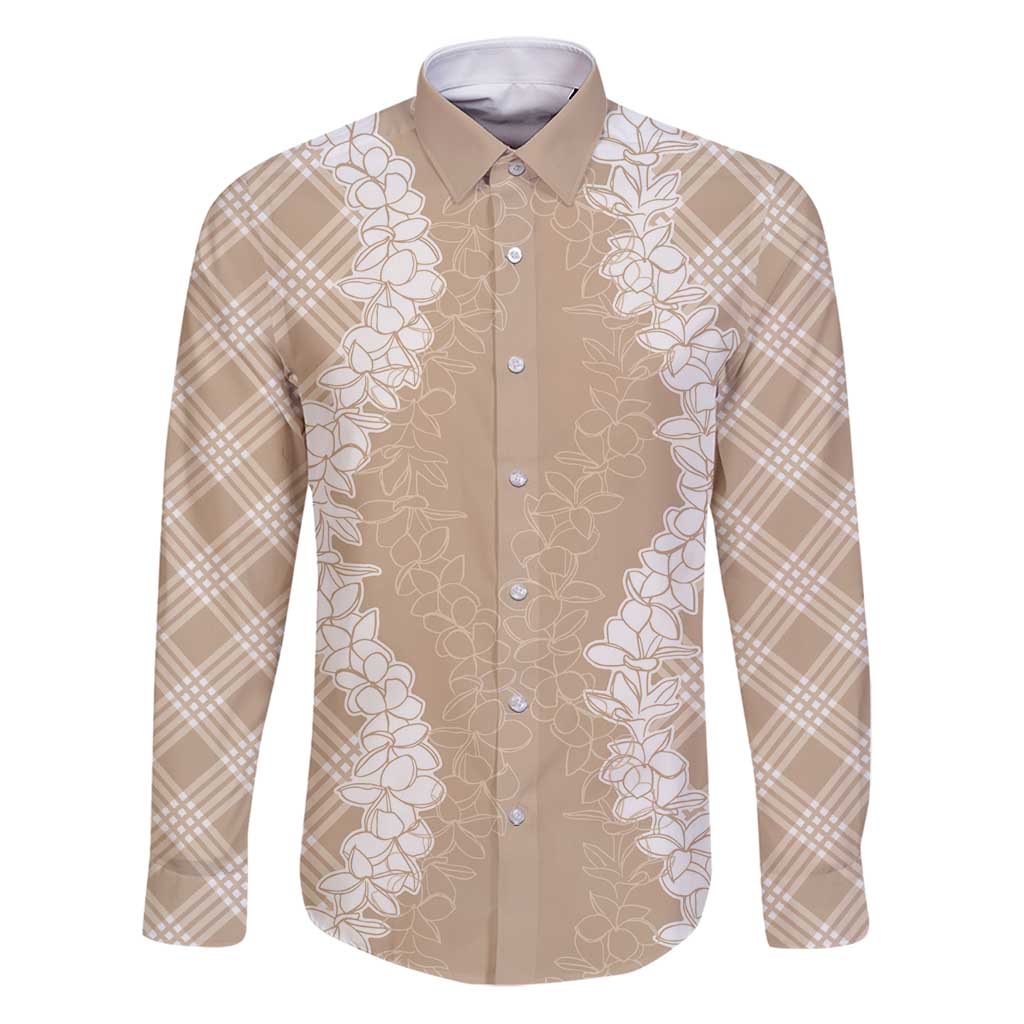 Hawaii Aloha Plumeria Lei Beige Palaka Family Matching Puletasi and Hawaiian Shirt - Polynesian Pride