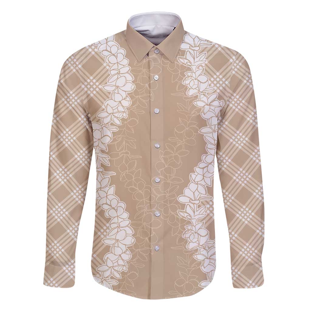 Hawaii Aloha Plumeria Lei Beige Palaka Family Matching Summer Maxi Dress and Hawaiian Shirt - Polynesian Pride