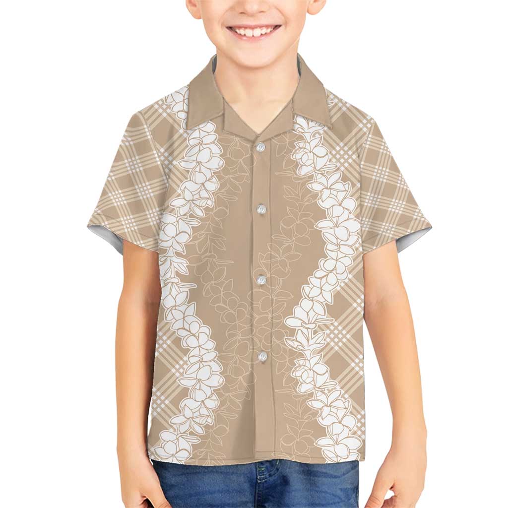 Hawaii Aloha Plumeria Lei Beige Palaka Family Matching Tank Maxi Dress and Hawaiian Shirt - Polynesian Pride