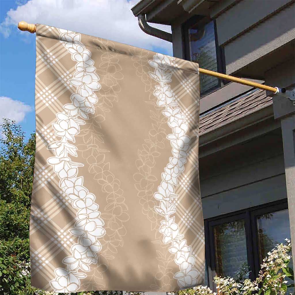 Hawaii Aloha Plumeria Lei Beige Palaka Garden Flag - Polynesian Pride