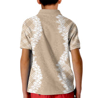 Hawaii Aloha Plumeria Lei Beige Palaka Kid Polo Shirt - Polynesian Pride