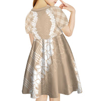 Hawaii Aloha Plumeria Lei Beige Palaka Kid Short Sleeve Dress - Polynesian Pride