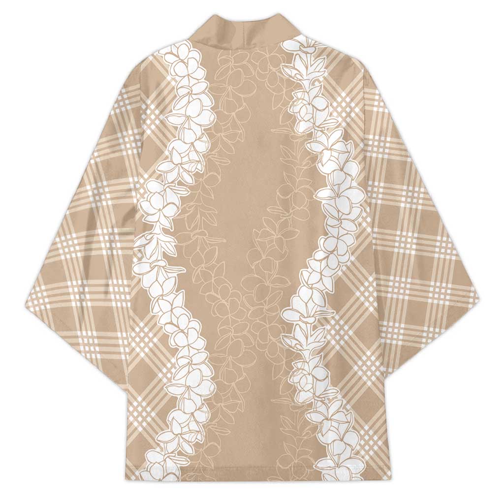 Hawaii Aloha Plumeria Lei Beige Palaka Kimono - Polynesian Pride