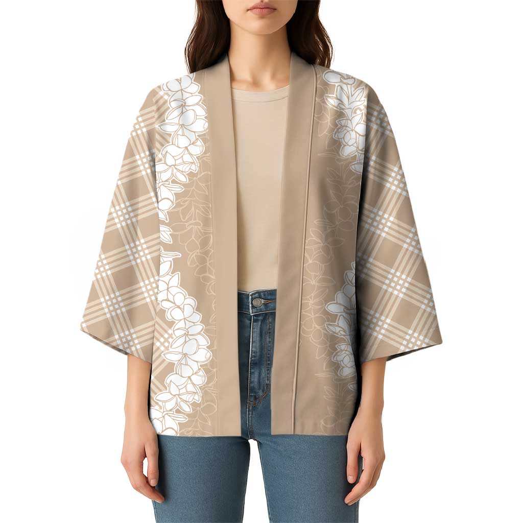 Hawaii Aloha Plumeria Lei Beige Palaka Kimono - Polynesian Pride