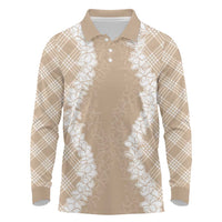 Hawaii Aloha Plumeria Lei Beige Palaka Long Sleeve Polo Shirt - Polynesian Pride