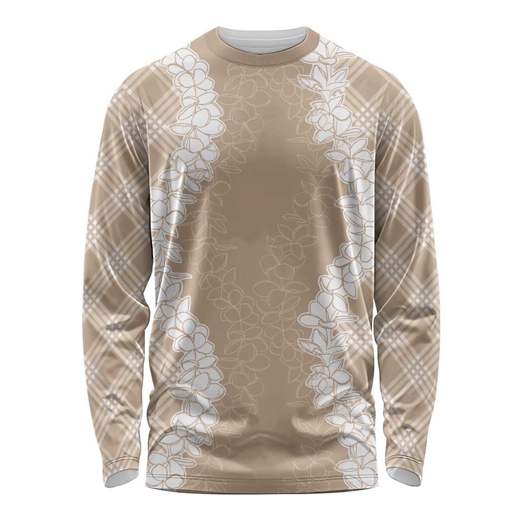 Hawaii Aloha Plumeria Lei Beige Palaka Long Sleeve Shirt - Polynesian Pride