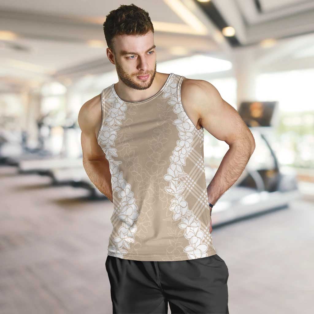 Hawaii Aloha Plumeria Lei Beige Palaka Men Tank Top - Polynesian Pride
