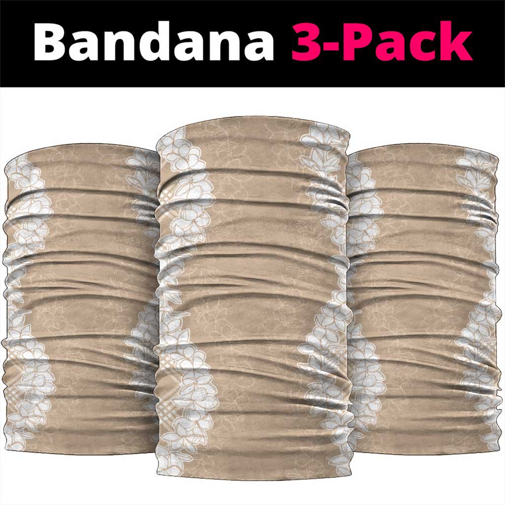 Hawaii Aloha Plumeria Lei Beige Palaka Neck Gaiter LT7 package One Size: 25*50cm Beige - Polynesian Pride