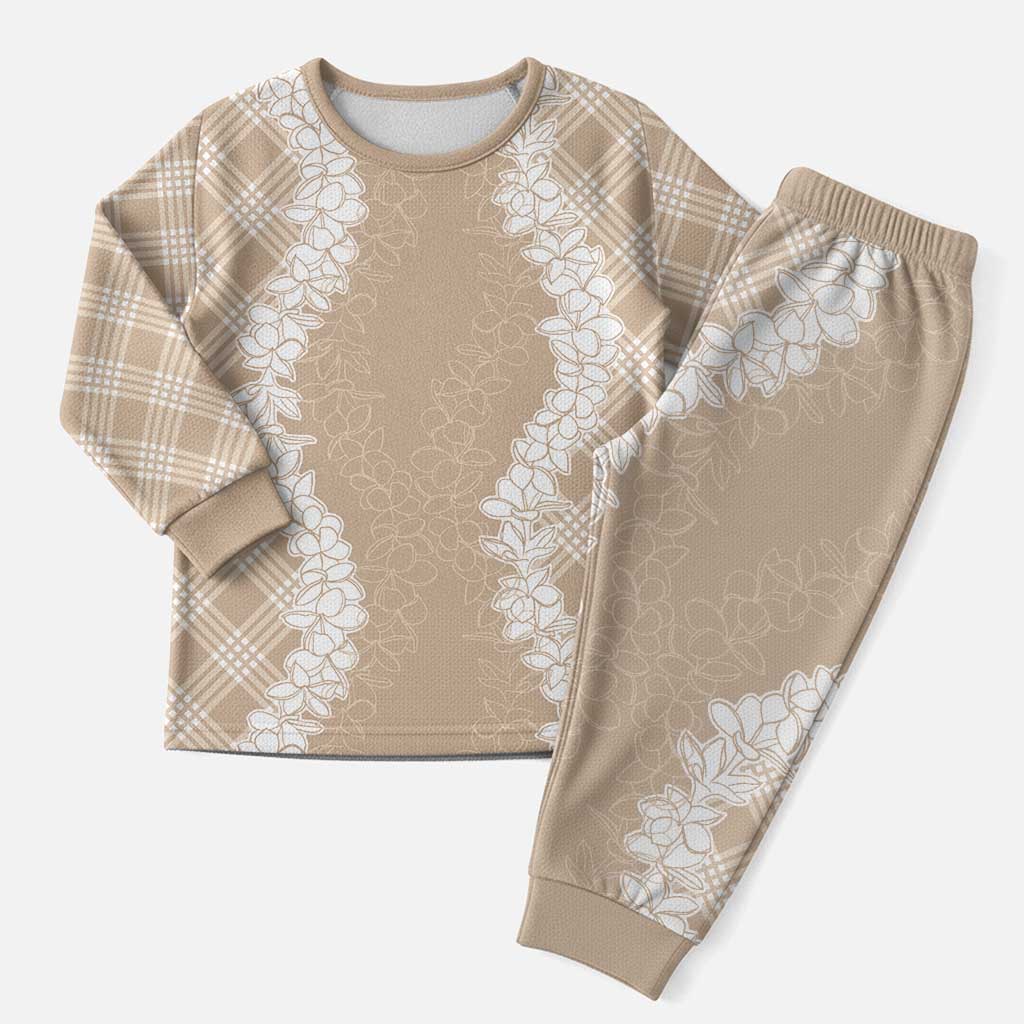 Hawaii Aloha Plumeria Lei Beige Palaka Christmas Pajama Set - Polynesian Pride