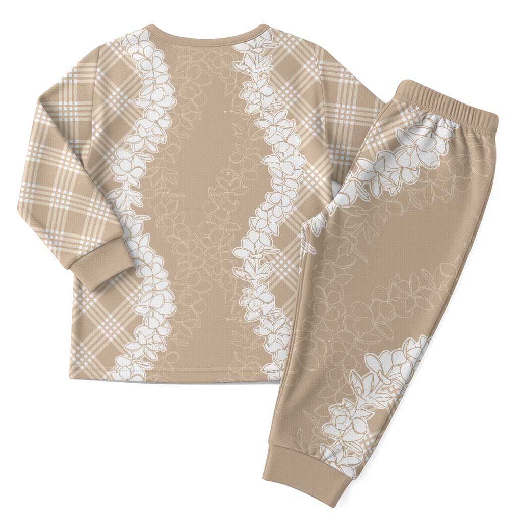 Hawaii Aloha Plumeria Lei Beige Palaka Christmas Pajama Set - Polynesian Pride